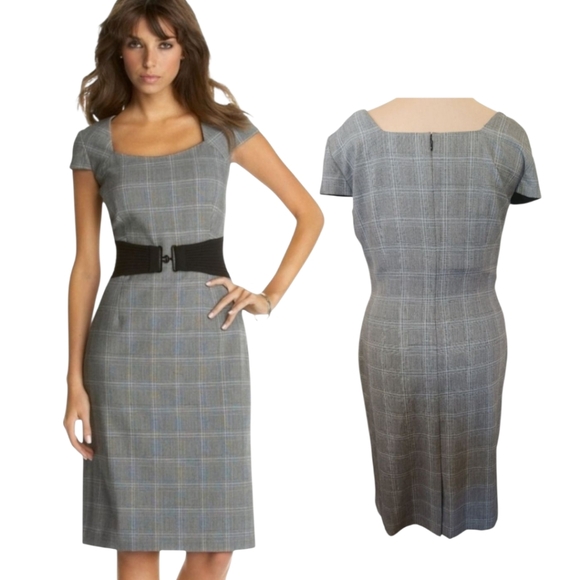 Tahari Dresses & Skirts - TAHARI ASL Grey Plaid Capped Sleeve Sheath Dress - Size 14